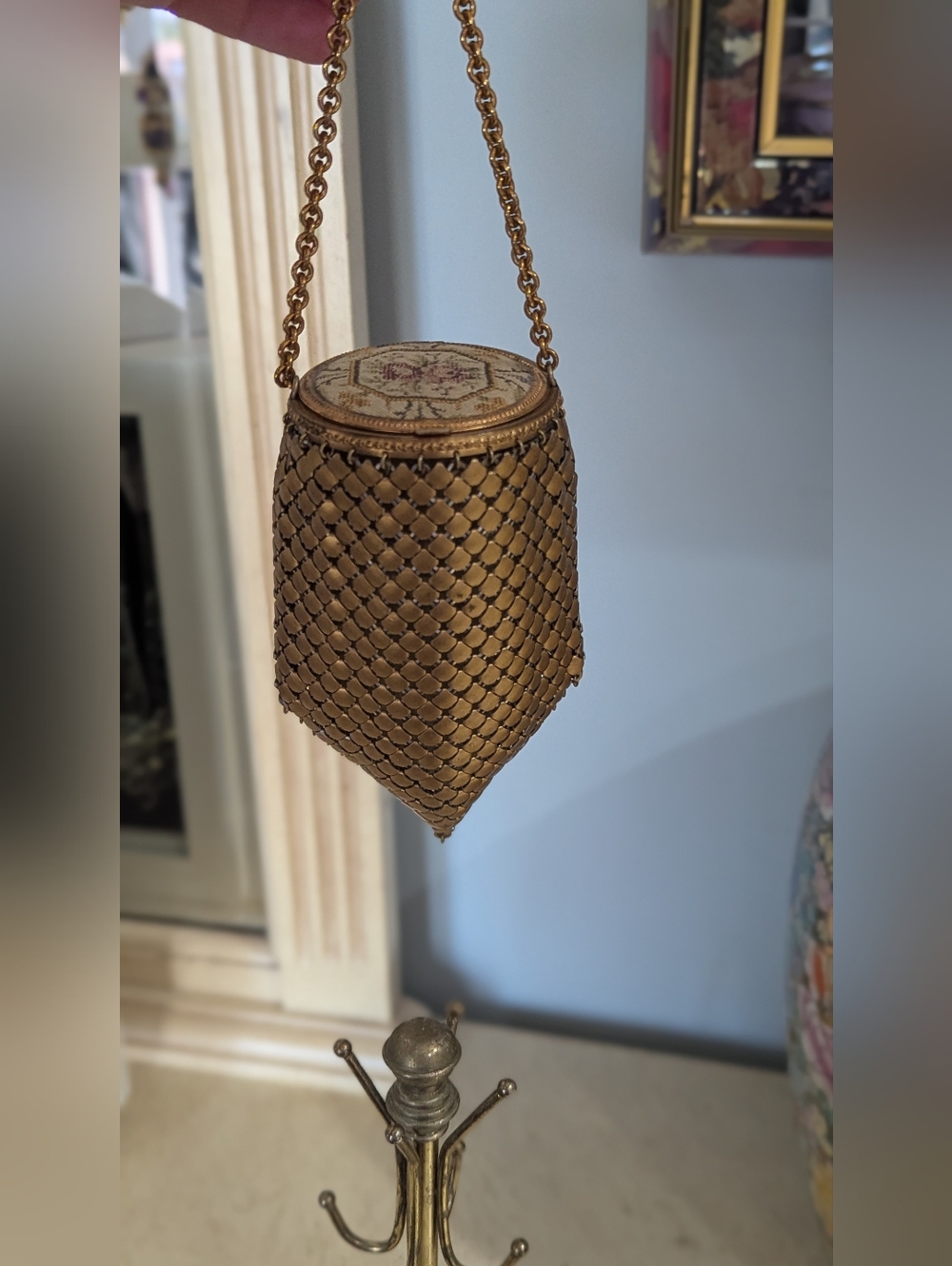Vintage Antique 1920's Gold Woven Evening Bag with Chain Strap